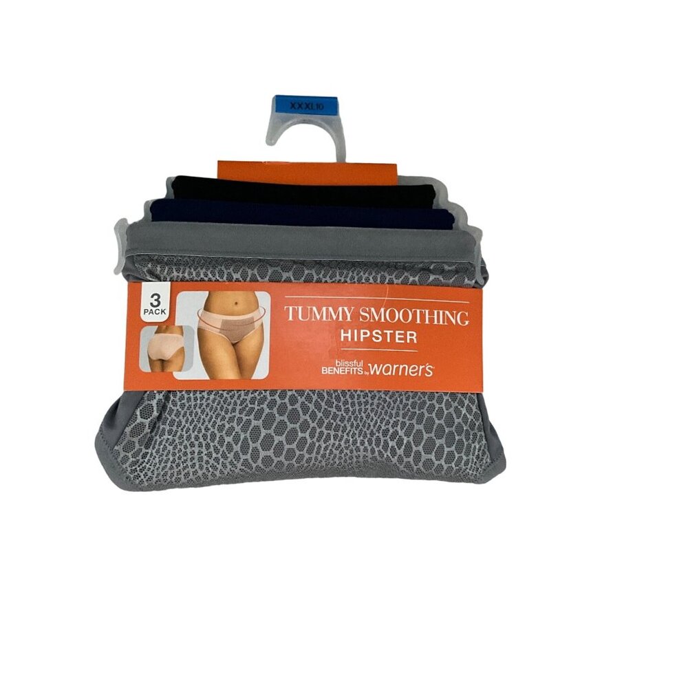 Warners Womens 3-Pack Tummy Smoothing Hipster Panties XXXL10 Soft Microfiber Geo